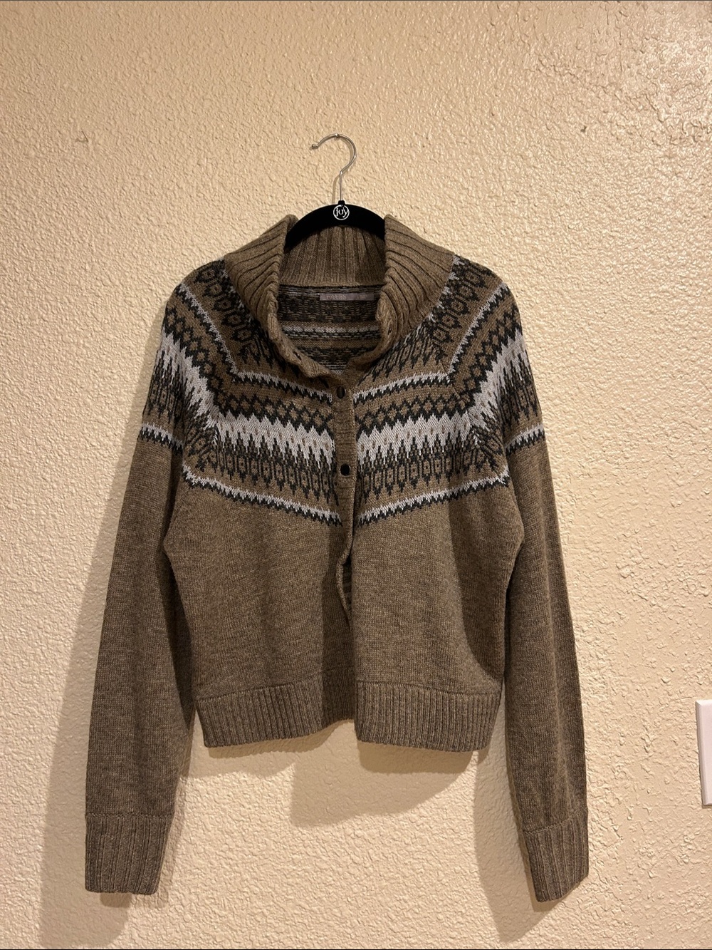 Women's Shawl Collar Fair Isle Sweater - Taupe